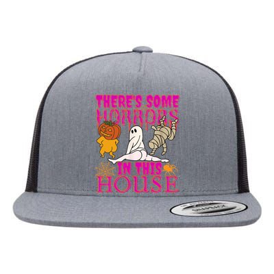 Theres Some Horrors In This House Ghost Pumpkin Halloween Flat Bill Trucker Hat