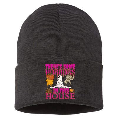 Theres Some Horrors In This House Ghost Pumpkin Halloween Sustainable Knit Beanie