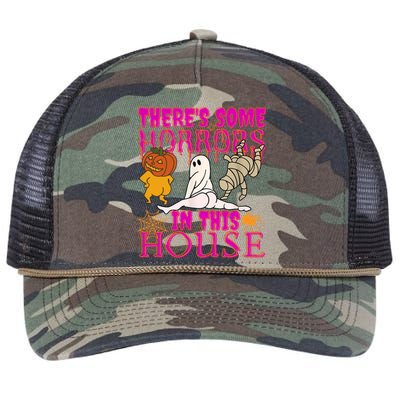 Theres Some Horrors In This House Ghost Pumpkin Halloween Retro Rope Trucker Hat Cap