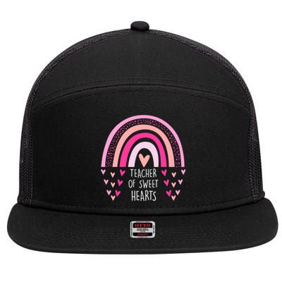 Teacher Sweet Hearts Rainbow PreK Teacher Valentines Day 7 Panel Mesh Trucker Snapback Hat