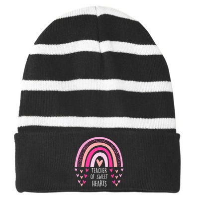 Teacher Sweet Hearts Rainbow PreK Teacher Valentines Day Striped Beanie with Solid Band