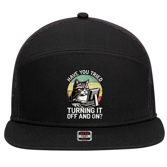 Tech Support Humor I Cat Tech Engineer I Computer It Guy 7 Panel Mesh Trucker Snapback Hat