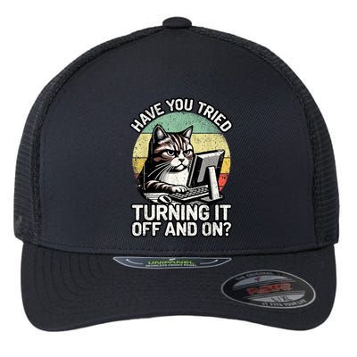 Tech Support Humor I Cat Tech Engineer I Computer It Guy Flexfit Unipanel Trucker Cap