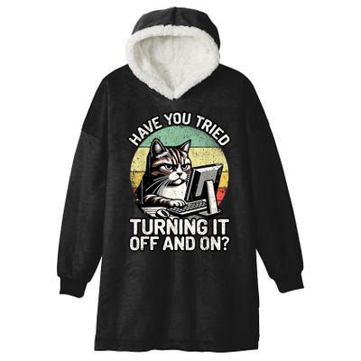 Tech Support Humor I Cat Tech Engineer I Computer It Guy Hooded Wearable Blanket
