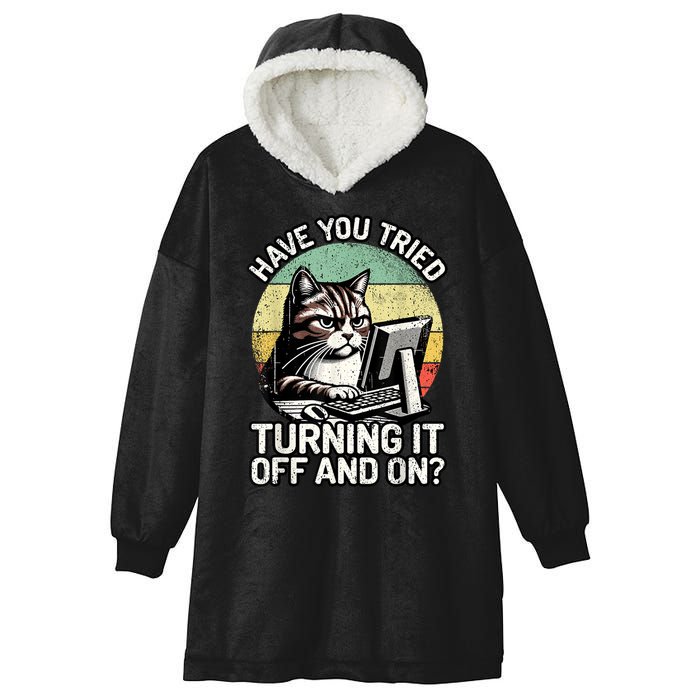 Tech Support Humor I Cat Tech Engineer I Computer It Guy Hooded Wearable Blanket