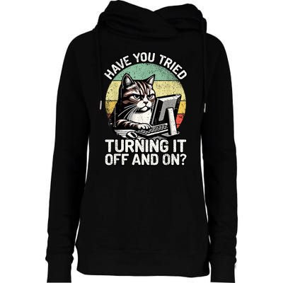 Tech Support Humor I Cat Tech Engineer I Computer It Guy Womens Funnel Neck Pullover Hood