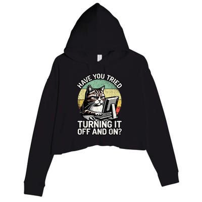 Tech Support Humor I Cat Tech Engineer I Computer It Guy Crop Fleece Hoodie