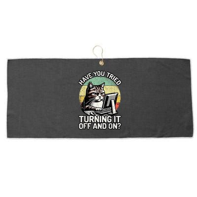 Tech Support Humor I Cat Tech Engineer I Computer It Guy Large Microfiber Waffle Golf Towel