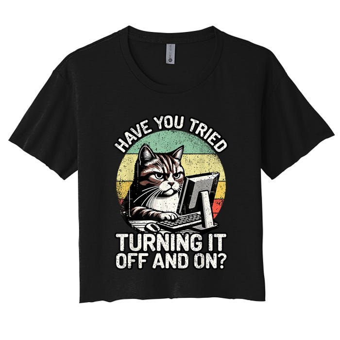 Tech Support Humor I Cat Tech Engineer I Computer It Guy Crop Top
