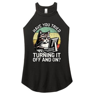 Tech Support Humor I Cat Tech Engineer I Computer It Guy Women's Perfect Tri Rocker Tank