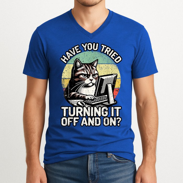 Tech Support Humor I Cat Tech Engineer I Computer It Guy V-Neck T-Shirt