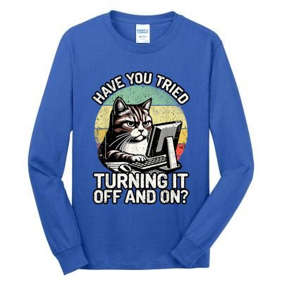 Tech Support Humor I Cat Tech Engineer I Computer It Guy Tall Long Sleeve T-Shirt