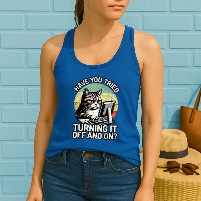 Tech Support Humor I Cat Tech Engineer I Computer It Guy Womens Tank Top