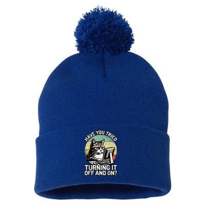 Tech Support Humor I Cat Tech Engineer I Computer It Guy Pom Pom 12in Knit Beanie
