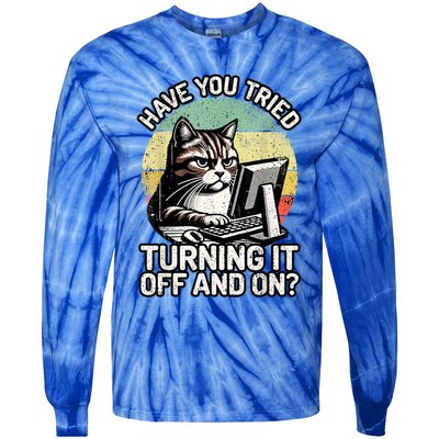Tech Support Humor I Cat Tech Engineer I Computer It Guy Tie-Dye Long Sleeve Shirt