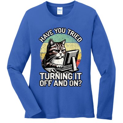 Tech Support Humor I Cat Tech Engineer I Computer It Guy Ladies Long Sleeve Shirt