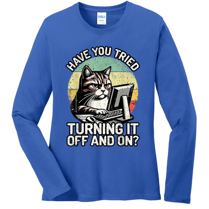 Tech Support Humor I Cat Tech Engineer I Computer It Guy Ladies Long Sleeve Shirt