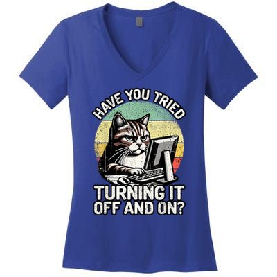 Tech Support Humor I Cat Tech Engineer I Computer It Guy Women's V-Neck T-Shirt