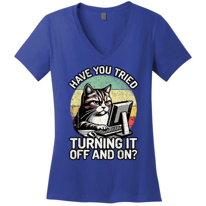 Tech Support Humor I Cat Tech Engineer I Computer It Guy Women's V-Neck T-Shirt