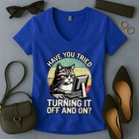 Tech Support Humor I Cat Tech Engineer I Computer It Guy Women's V-Neck T-Shirt