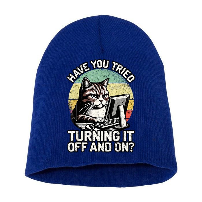 Tech Support Humor I Cat Tech Engineer I Computer It Guy Short Acrylic Beanie