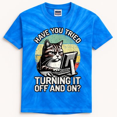 Tech Support Humor I Cat Tech Engineer I Computer It Guy Kids Tie-Dye T-Shirt