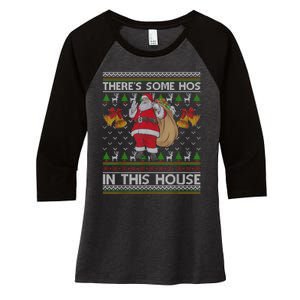 ThereS Some Hos In This House Santa Ugly Christmas Sweater Women's Tri-Blend 3/4-Sleeve Raglan Shirt