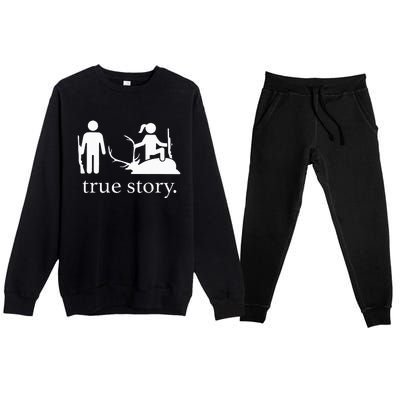 true story hunting lover Premium Crewneck Sweatsuit Set