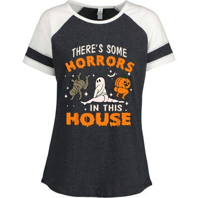 Theres Some Horrors In This House Funny Halloween Costume Enza Ladies Jersey Colorblock Tee