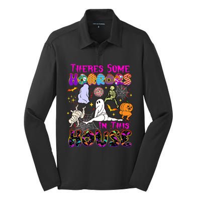 Theres Some Horrors In This House Ghost Pumpkin Halloween Funny Trending Gift Silk Touch Performance Long Sleeve Polo