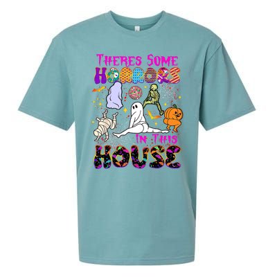 Theres Some Horrors In This House Ghost Pumpkin Halloween Funny Trending Gift Sueded Cloud Jersey T-Shirt