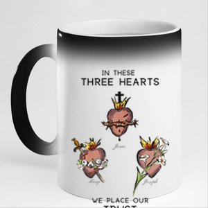 Three Sacred Hearts Of Jesus Mary Joseph Jmj Catholic 11oz Black Color Changing Mug