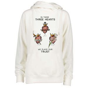 Three Sacred Hearts Of Jesus Mary Joseph Jmj Catholic Womens Funnel Neck Pullover Hood