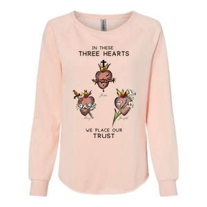 Three Sacred Hearts Of Jesus Mary Joseph Jmj Catholic Womens California Wash Sweatshirt