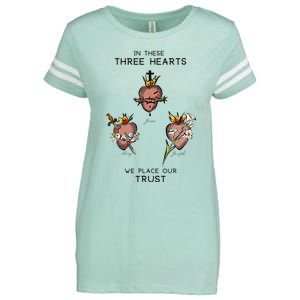 Three Sacred Hearts Of Jesus Mary Joseph Jmj Catholic Enza Ladies Jersey Football T-Shirt