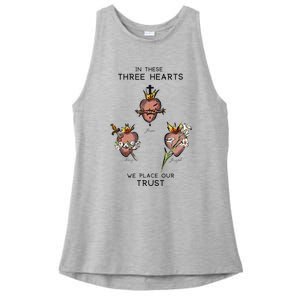 Three Sacred Hearts Of Jesus Mary Joseph Jmj Catholic Ladies PosiCharge Tri-Blend Wicking Tank