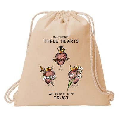 Three Sacred Hearts Of Jesus Mary Joseph Jmj Catholic Drawstring Bag