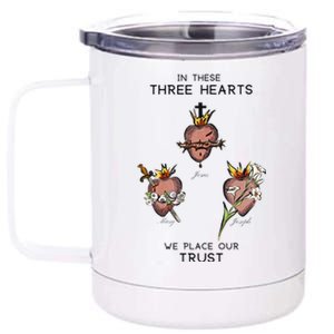 Three Sacred Hearts Of Jesus Mary Joseph Jmj Catholic 12 oz Stainless Steel Tumbler Cup