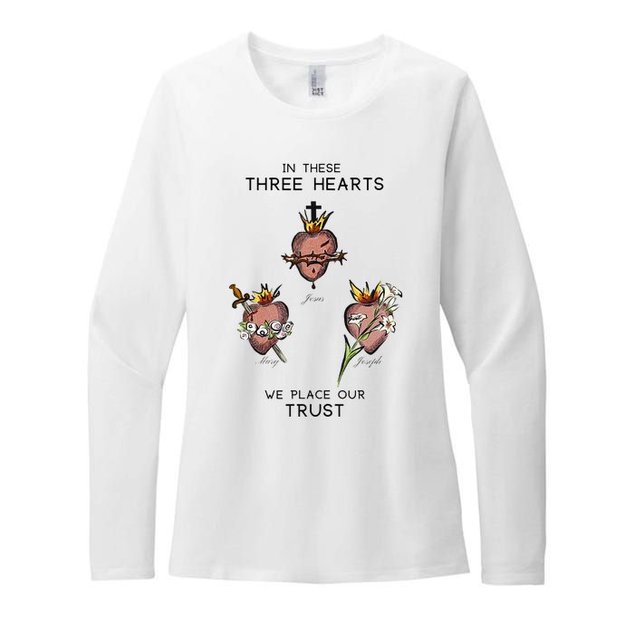 Three Sacred Hearts Of Jesus Mary Joseph Jmj Catholic Womens CVC Long Sleeve Shirt