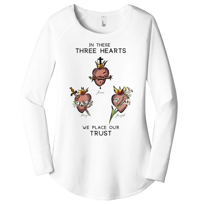 Three Sacred Hearts Of Jesus Mary Joseph Jmj Catholic Women's Perfect Tri Tunic Long Sleeve Shirt