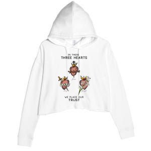 Three Sacred Hearts Of Jesus Mary Joseph Jmj Catholic Crop Fleece Hoodie