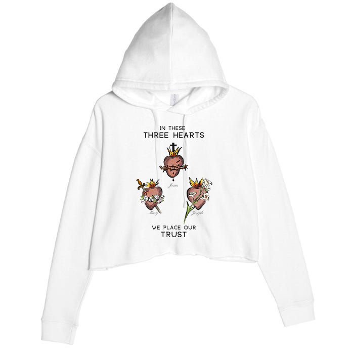 Three Sacred Hearts Of Jesus Mary Joseph Jmj Catholic Crop Fleece Hoodie