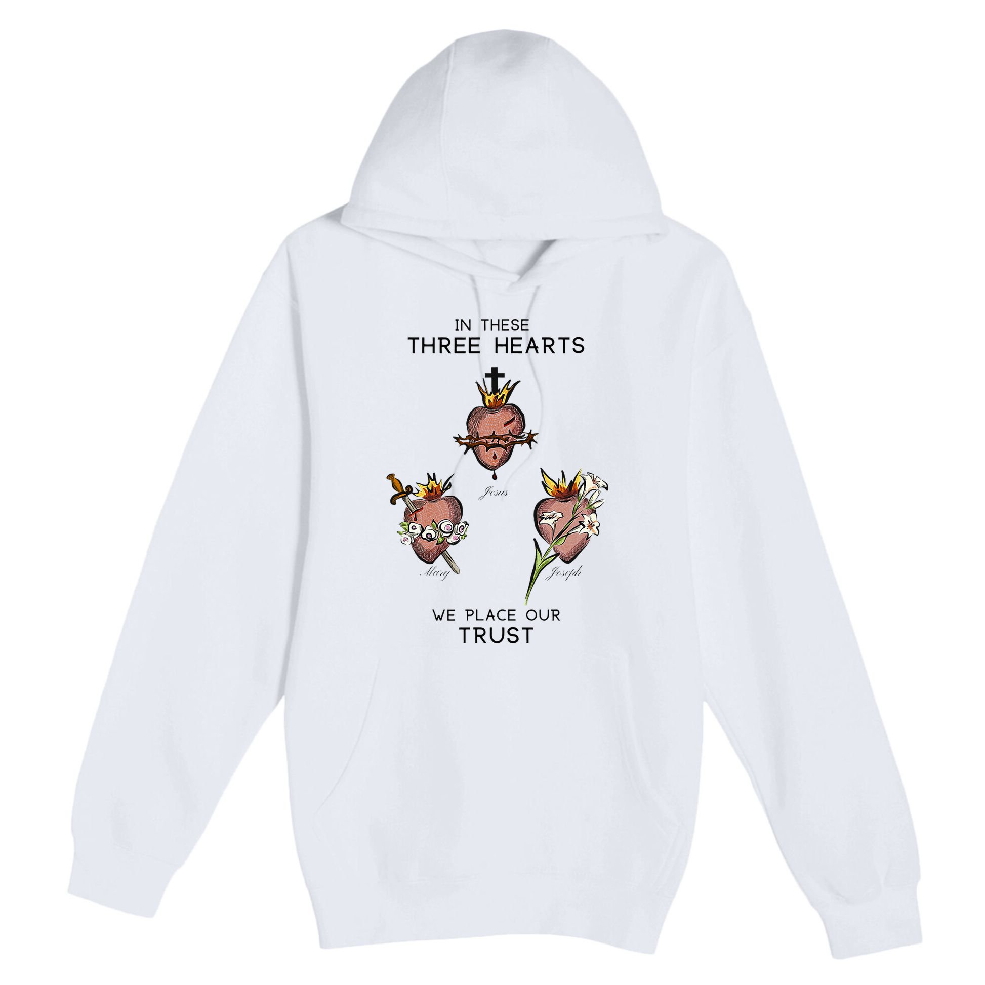 Three Sacred Hearts Of Jesus Mary Joseph Jmj Catholic Premium Pullover Hoodie