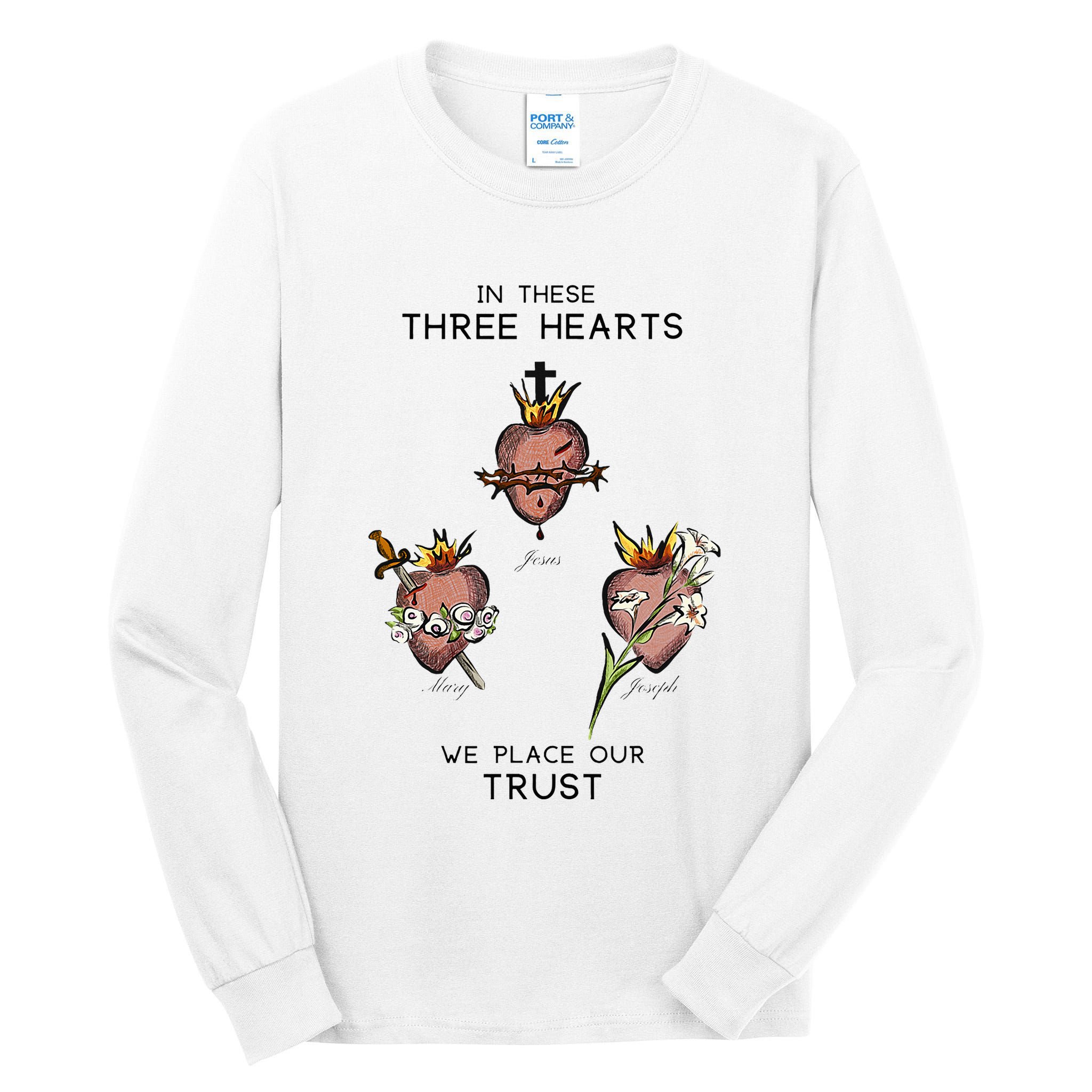 Three Sacred Hearts Of Jesus Mary Joseph Jmj Catholic Tall Long Sleeve T-Shirt