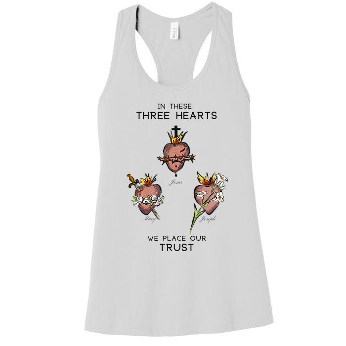 Three Sacred Hearts Of Jesus Mary Joseph Jmj Catholic Women's Racerback Tank