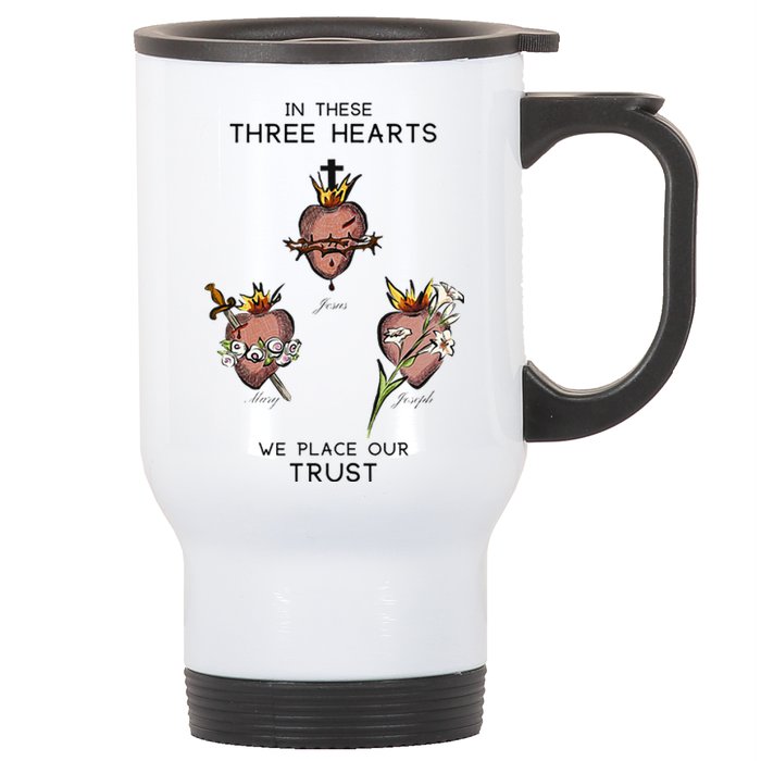 Three Sacred Hearts Of Jesus Mary Joseph Jmj Catholic Stainless Steel Travel Mug