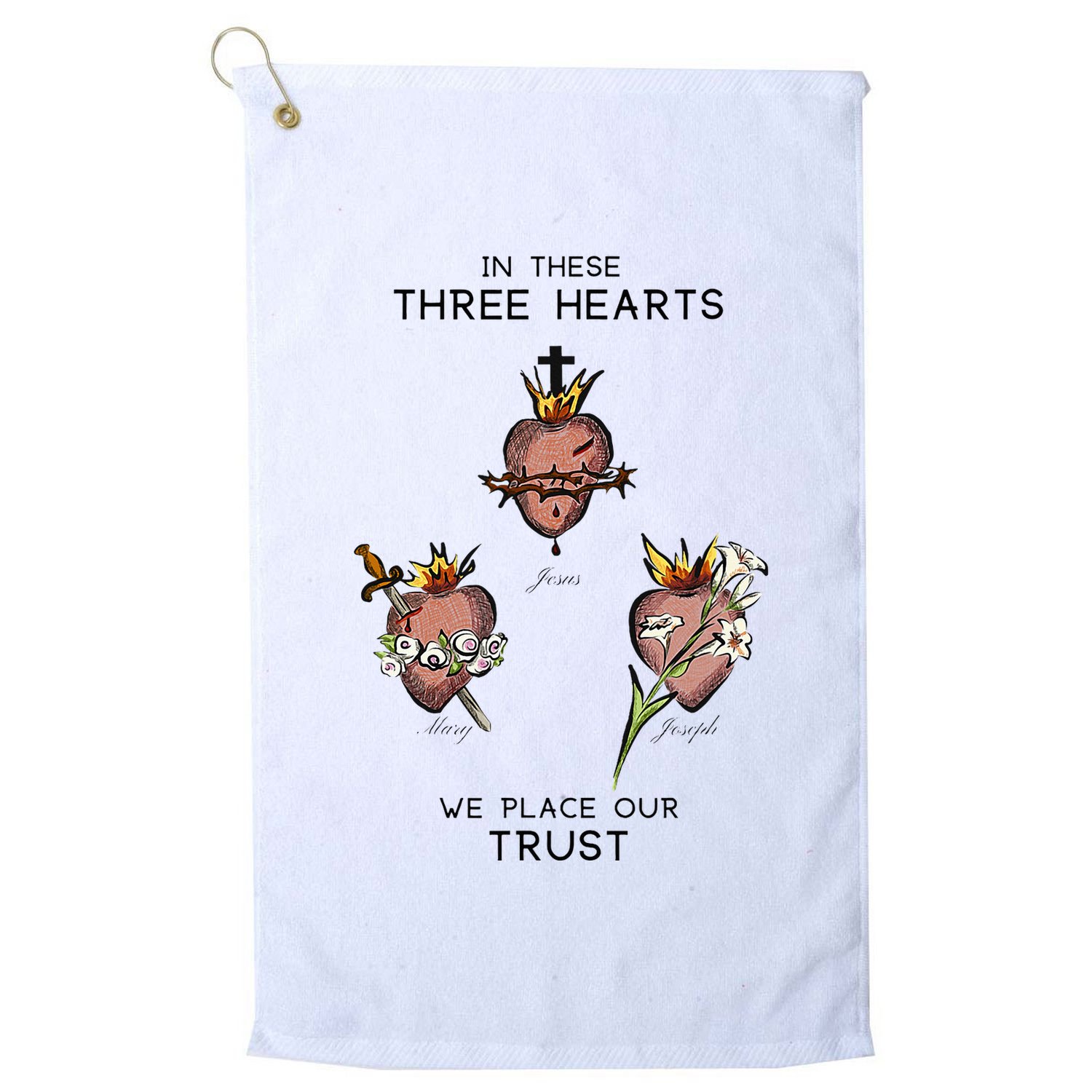 Three Sacred Hearts Of Jesus Mary Joseph Jmj Catholic Golf Towel