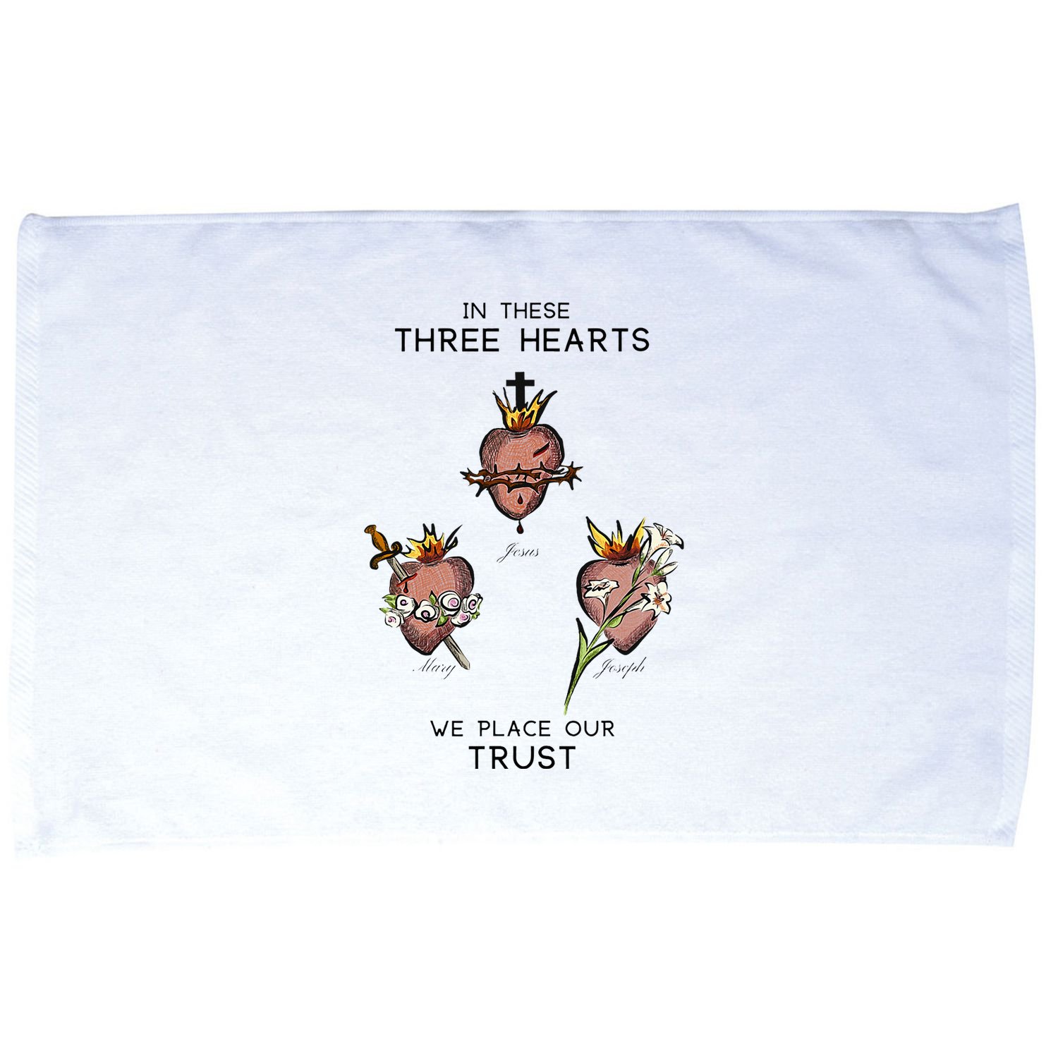 Three Sacred Hearts Of Jesus Mary Joseph Jmj Catholic Microfiber Hand Towel