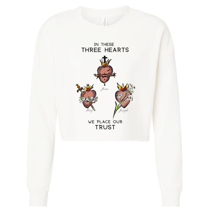 Three Sacred Hearts Of Jesus Mary Joseph Jmj Catholic Cropped Pullover Crew