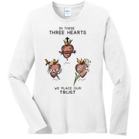 Three Sacred Hearts Of Jesus Mary Joseph Jmj Catholic Ladies Long Sleeve Shirt